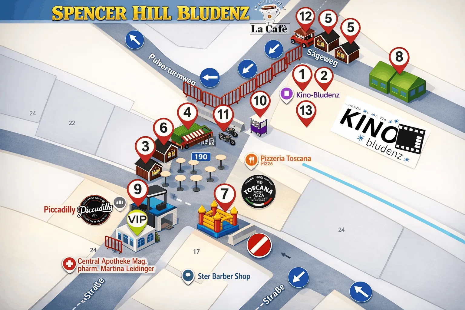 Lageplan des Spencer Hill Bludenz Festivalgeländes beim Kino Bludenz