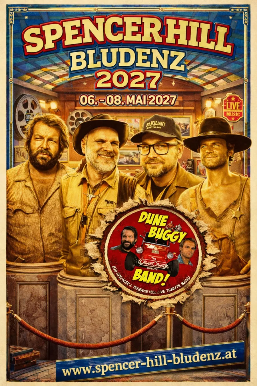 Spencer Hill Bludenz 2027 – Offizielles Festival-Plakat, 06. bis 08. Mai 2027 im Kino Bludenz